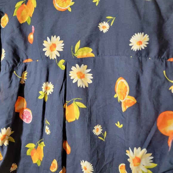 Old Navy Only Cotton Blue Orange Fruit Button Down Long Sleeve PJ Shirt S OFMD - Picture 6 of 7